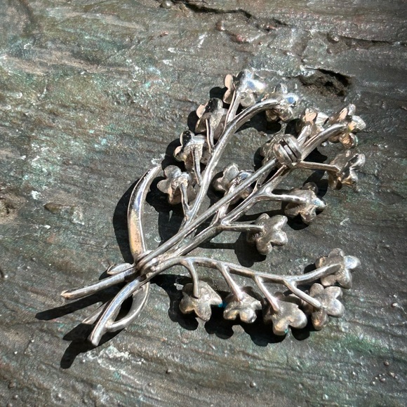 Vintage 1930s Germany Sterling Silver Enamel Marcasite Flower Bouquet Brooch pin